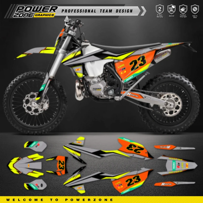 PowerZone Custom Team Graphics Backgrounds Decals Stickers Kit For KTM SX SXF MX 16-18  EXC XCW Enduro 17-19 125 to 500cc 145