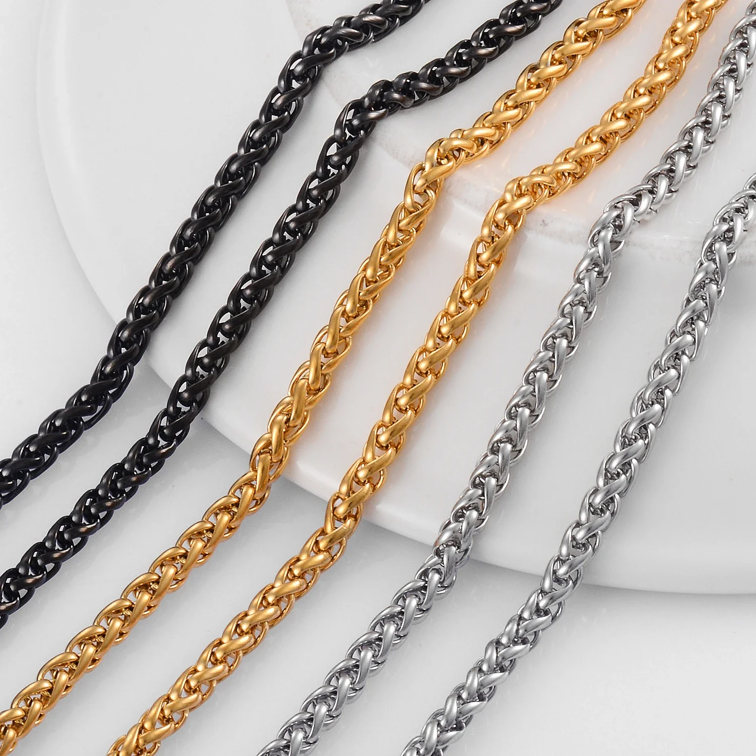 HIYEE Nie Verblassen Edelstahl Männer Halskette Weizen Link Kiel Kette Hohe Qualität Großhandel Männlichen Schmuck Hip Hop Rock Punk Geschenk