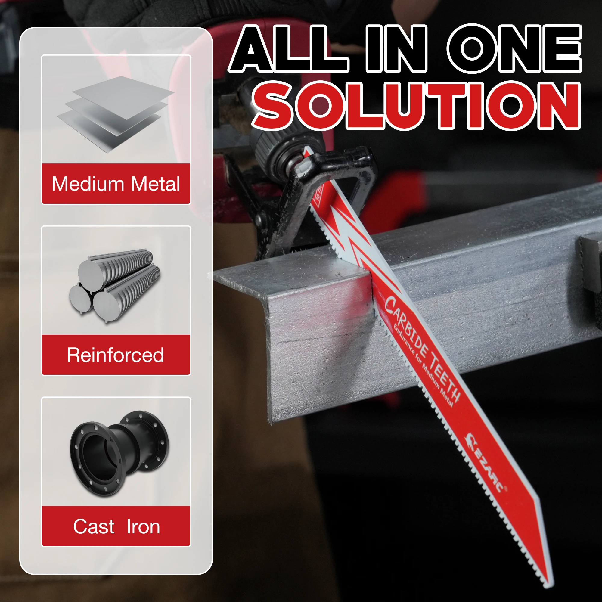 6inch/9inch 3pcs Carbide Reciprocating Saw Blades 10TPI, 150mm/225mm Sawzall Blades Endurance for Medium Metal, Fast Cutting