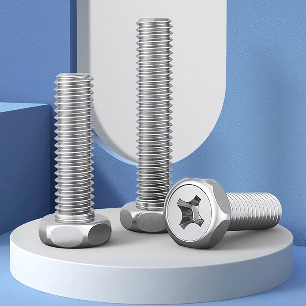 304 Stainless Steel Cross Groove Recess External Hex Hexagon Screws Bolts M3 M4 M5 M6 M8 External Hex Head Phillips Bolt Screw