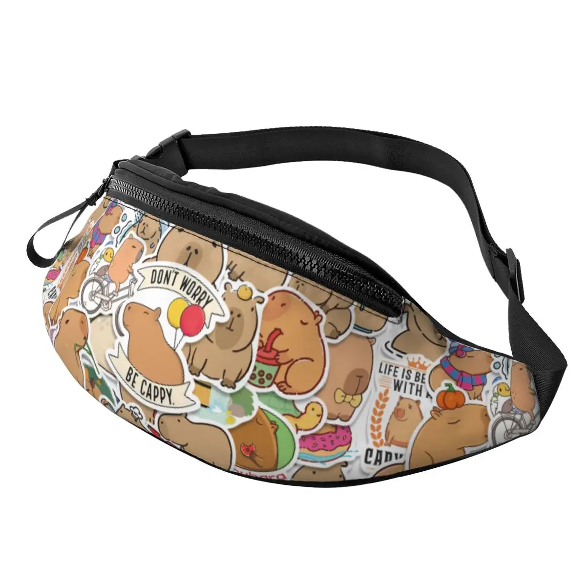Custom Cute Giant Cavy Capybara Collage Fanny Pack Women Men Cool Crossbody Waist Bag for Hiking Phone Money Pouch