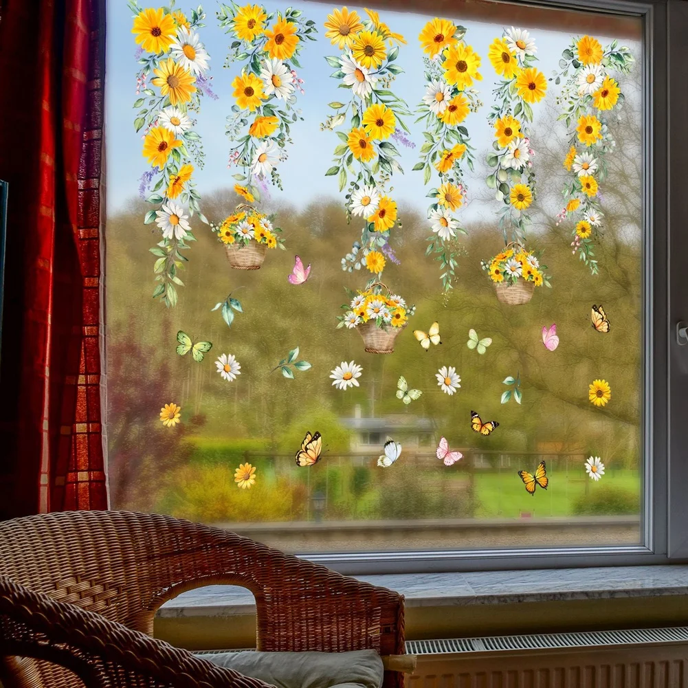 Electrostatic Decals for daisy Window Clings Multi-piece Set for daisy Floral Design Vine Pattern Multi-piece Decorative