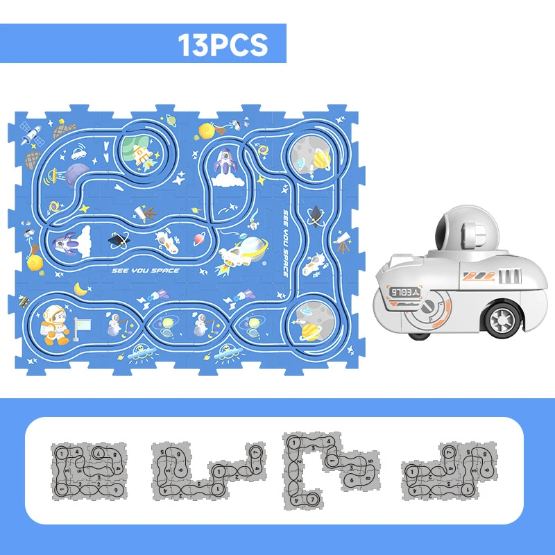 5/9/13 Stuks Kinderen Diy Spoor Speelgoed Auto Astronaut Minin Auto Set Kids Montage Puzzel spoor Tanks Auto Jongen Meisje Speelgoed Verjaardagscadeau