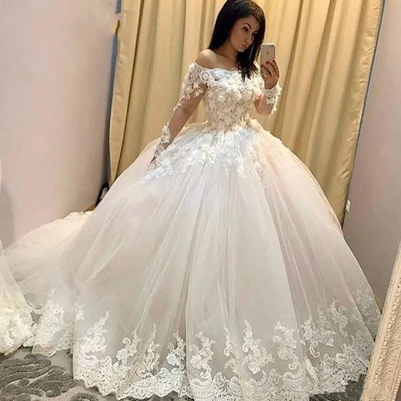 

ANGELSBRIDEP 3D Flower Appliques Wedding Dresses Tulle Ball Gown Court Train Vestidos De Noiva Formal Party Gown Corset Back