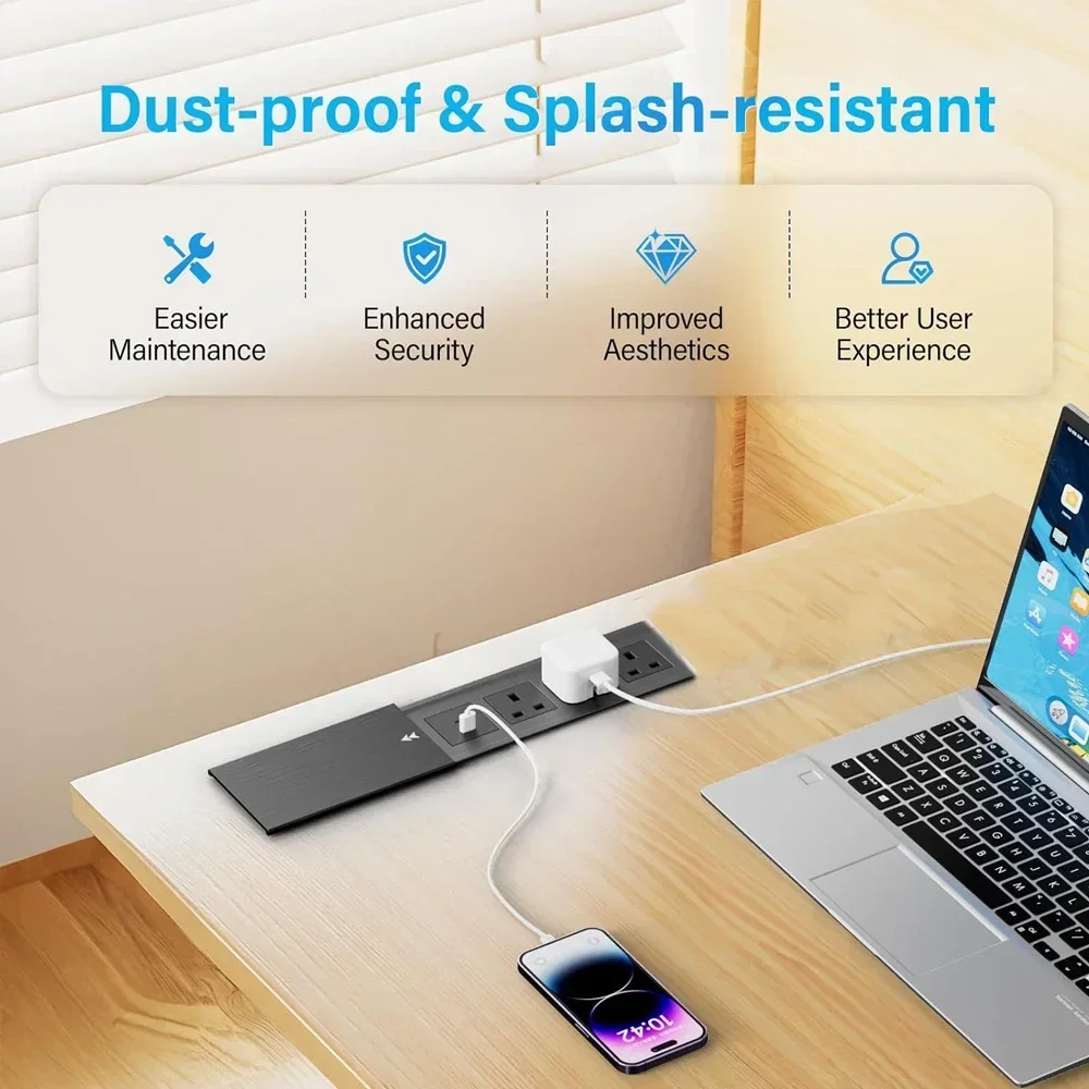 테이블 내장형 소켓 2 3구 USB 무선 충전 유니버설 UK US EU 멀티 플러그 10A 110~250V 2600W 블랙 소켓