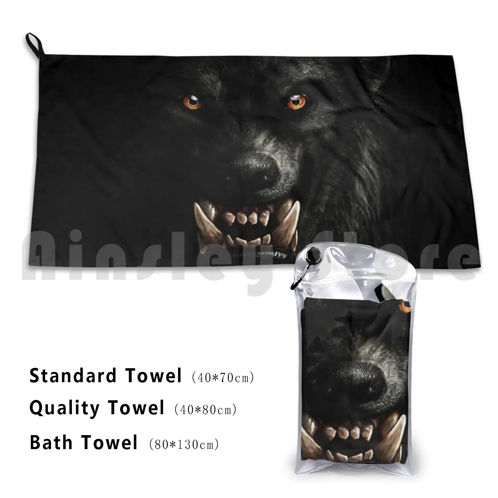 

Black Wolf Beach Towel Quick Dry Quality Towel Black Wolf Wolfs Hunter Animals Monster Death