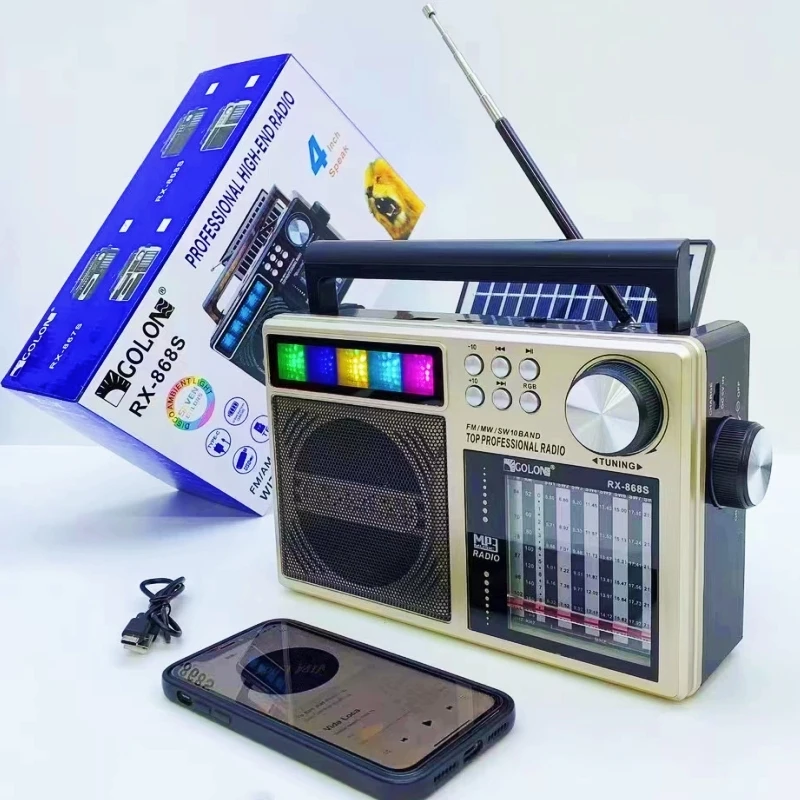 

Портативная солнечная зарядка FM AM SW, полнодиапазонная трансляция, радио, поддержка TF-карты/U-диска/плеер Bluetooth, аудио мини-ретро-колонки