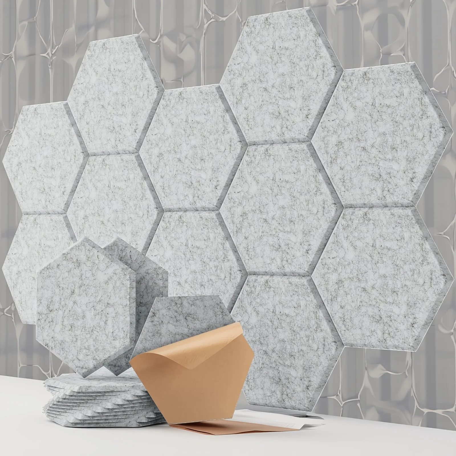 12 Pack Hexagonal Self-adhesive Acoustic Panels Sound Proof Foam Panels 3Types Design to Absorb Noise Eliminate Echoes Blackv