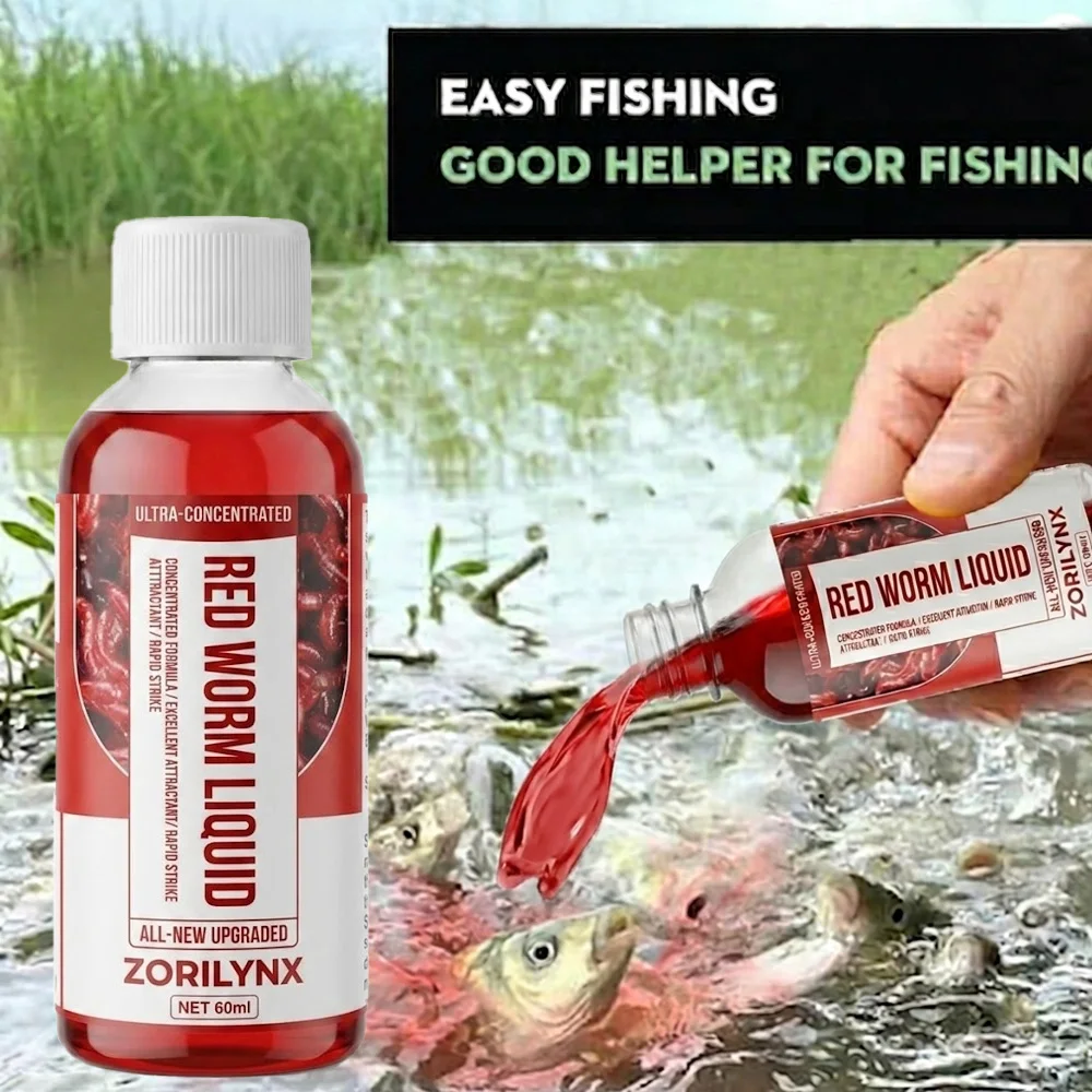 Atrayente Líquido para Peces de 60 ml con Aroma a Gusano Rojo, Concentrado, Aditivo para Cebo para Carpas, Truchas, Bagres, Pesca en Agua Dulce