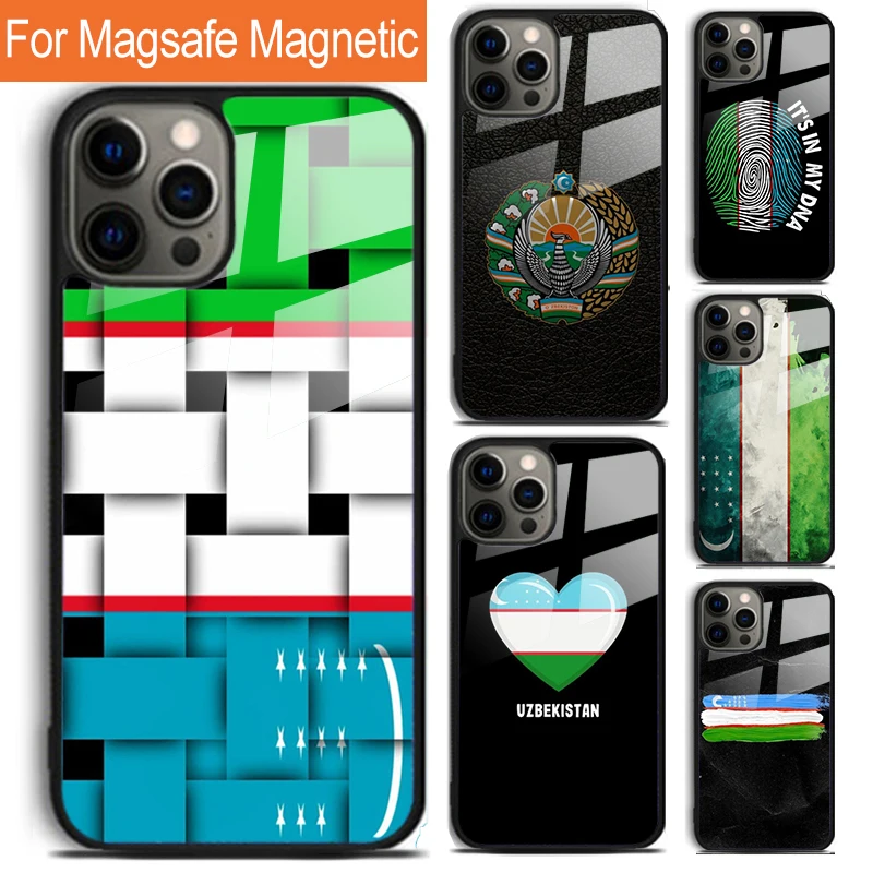 

Uzbekistan Flag Phone Case For iPhone 17 Air 16 15 14 12 Pro Max Plus Magsafe Magnetic Wireless Charging Cover