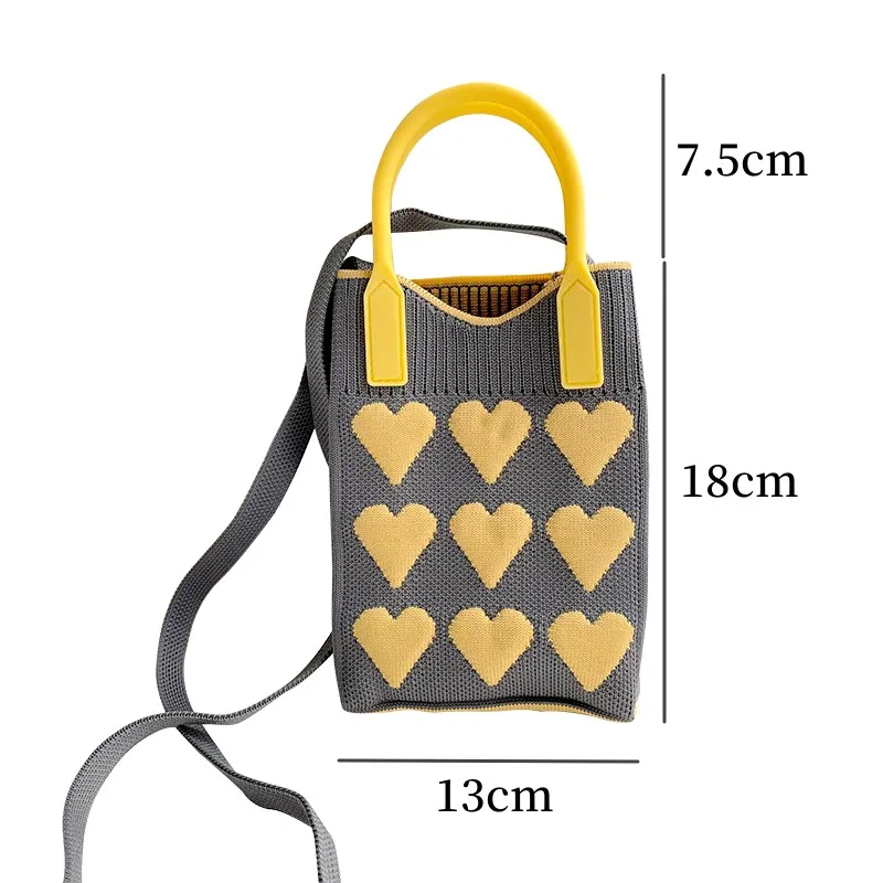 Fashion Love Knitted Handbag Mini Mobile Phone Shoulder Bag Versatile Woven Leisure Tote Reusable Shopping Bags Ladies Clutch