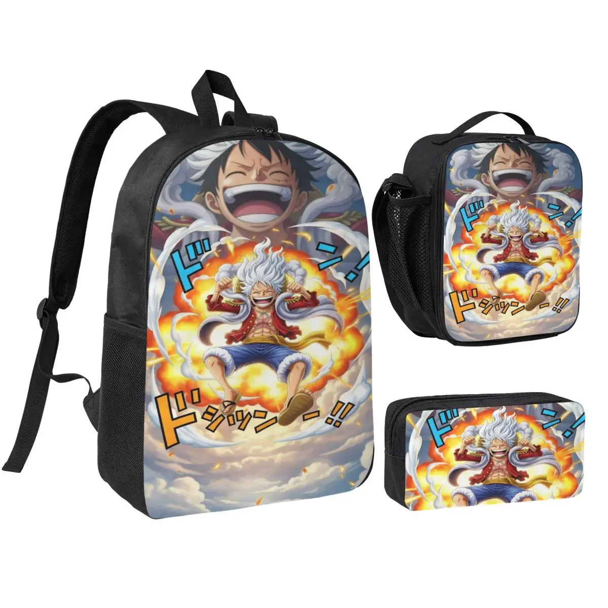 Mochila Infantil Luffy One Piece, Lonchera y Estuche para Lápices para Niños y Niñas, Mochila Escolar Bonita, Set de Mochila y Bolsa para Libros