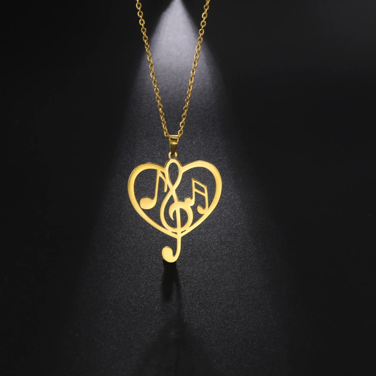 Love Music Symbol Pendant Stainless Steel Necklace for Women and Men Sweet Romantic Fashion Gift Jewelry New 2024