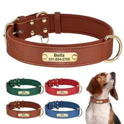 Collar personalizado de cuero suave para perro, placa de identificación con grabado gratis, antipérdida para perros pequeños y medianos, Pitbull