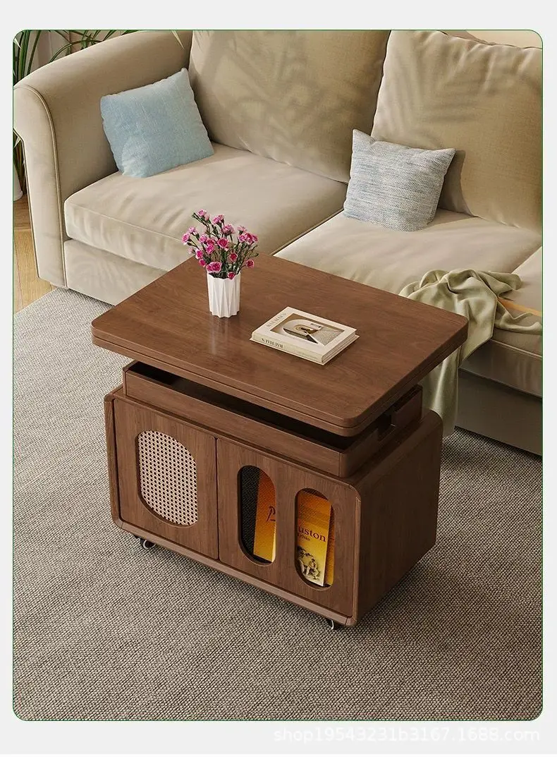 Factory Direct 2026 Top Rated Solid Wood Lifting Folding Mobile Coffee Table Small Unit Tea Table Multifunctional Living Room