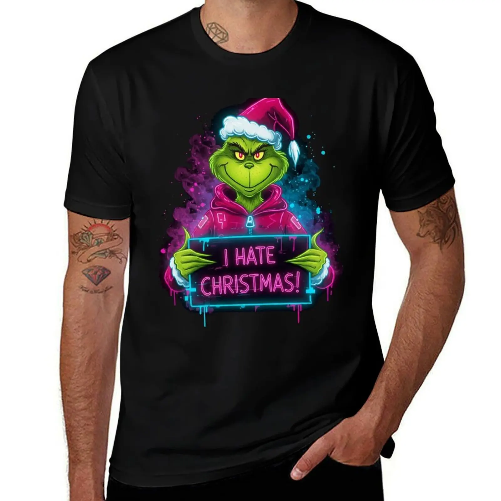 

Futuristic Neon Grinch – Anti-Christmas Edition T-Shirt Aesthetic clothing summer top men t shirts high quality
