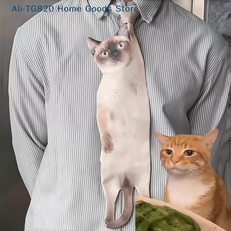 [TG820]3D Cat Cat-shaped Unisex's Tie Creative Animal Pattern Kitten Necktie Satin Fabric Lifelike Neck Tie For Wedding Party