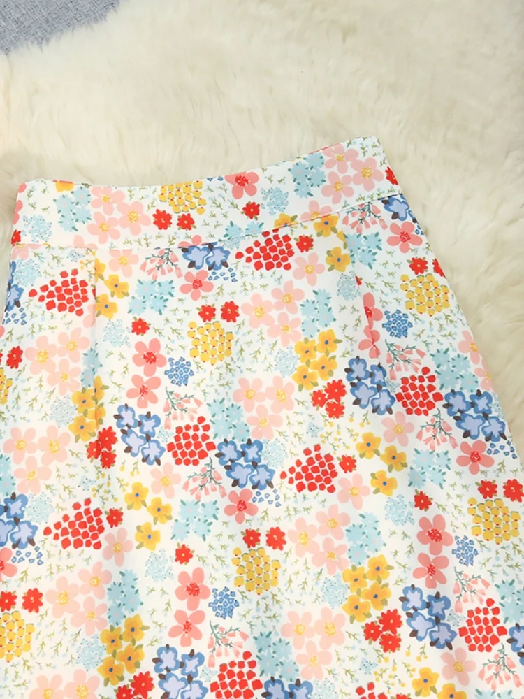 SMTHMA Korean Retro Floral Midi Skirts for Women 2025 New Spring Summer Elegant High Waist Casual Mid Length Women's Skirts