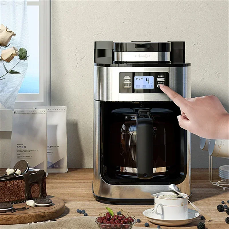 ماكينة صنع القهوة طويلة الأمد بقدرة 1000 وات 220 فولت، ماكينة صنع القهوة المنزلية الأوتوماتيكية بشاشة LED، مطحنة الفول الطازجة، قهوة اسبريسو أمريكية