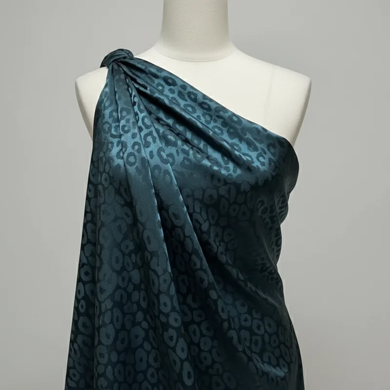 

Предварительно вырезанная роскошная атласная ткань бирюзового цвета с леопардовым принтом, глянцевый шелковистый жаккардовый материал для платьев, рубашек, поделок, домашнего декора, проектов DIY