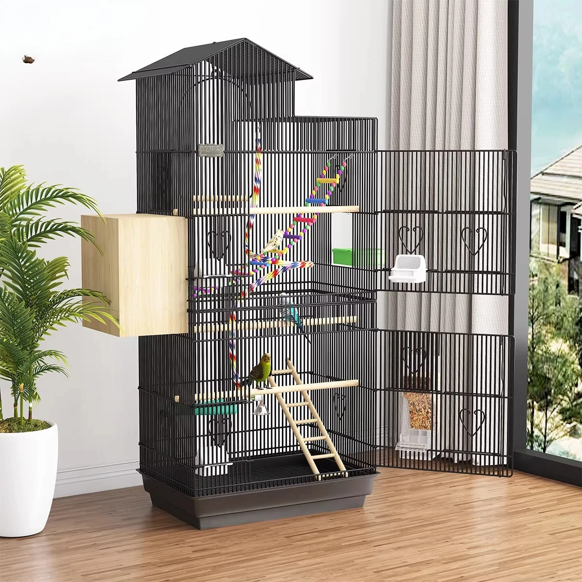 New type of parrot cage, special peony bird cage for tiger skin Xuanfeng, large household metal luxury ornamental villa