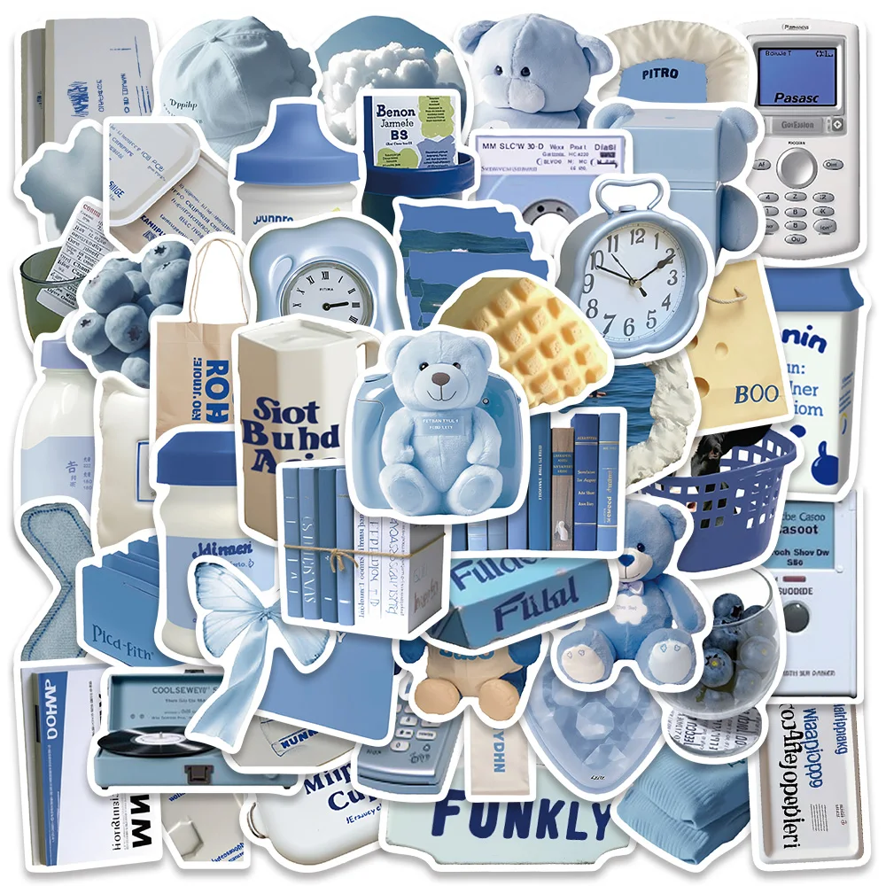50pcs Blue Ins Style Sticker Creative Fashion Decal For Phone Luggage Diary Scrapbook Skateboard HD Printing Sticker Party Gift