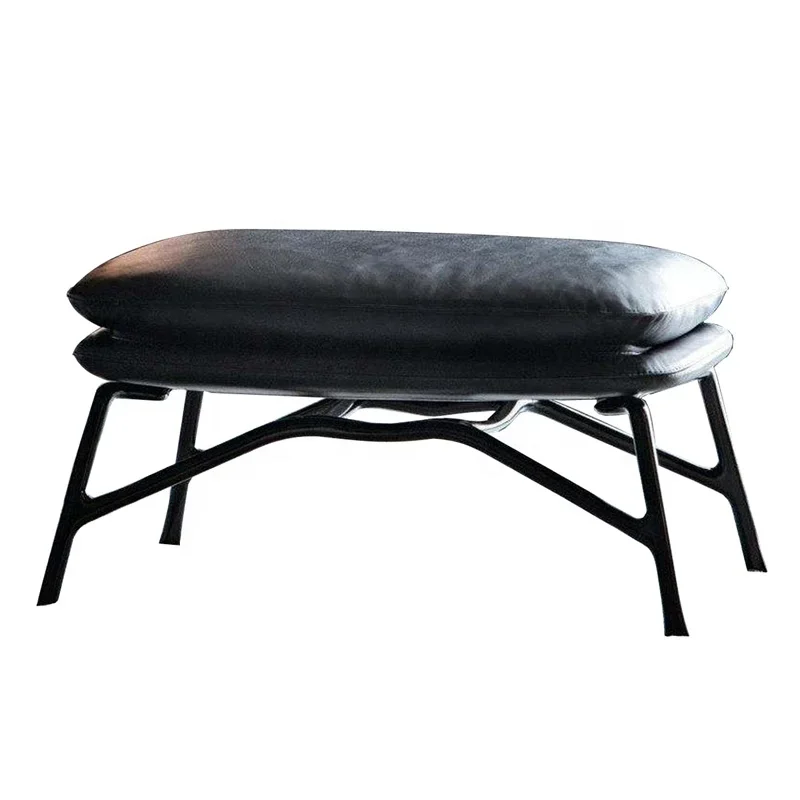 Modern Style Indoor Furniture Aluminum Frame Upholstered Chair Stool Living Room Footrest Stool