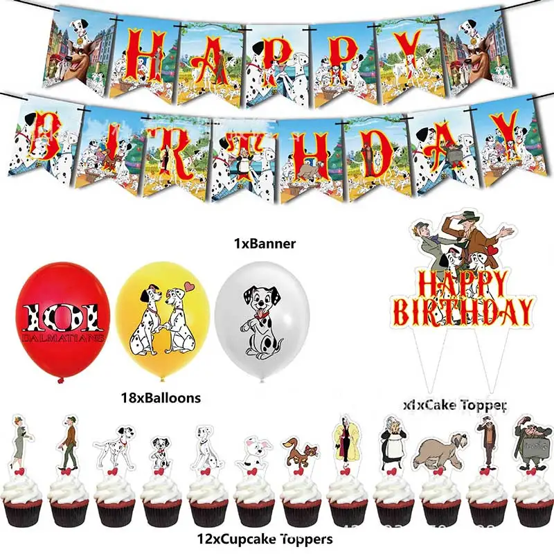 One Hundred and One Dalmatians Birthday Party Decoration Animal  Balloon Banner Cake Kids Backdrop Kindergarten Baby Shower Gift