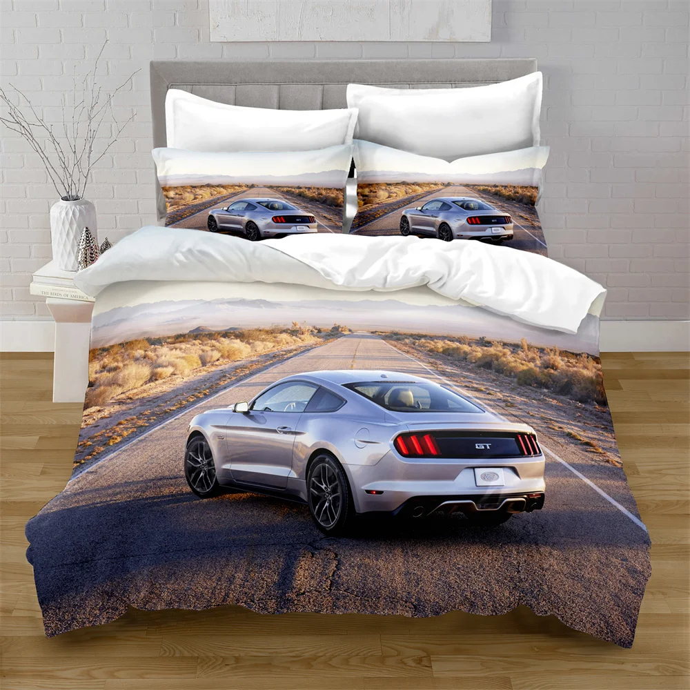 

Home Textiles Printed Mustang Car Bedding Quilt Cover & Pillowcase 2/3PCS US/AE/UE Full Size Queen Bedding Set