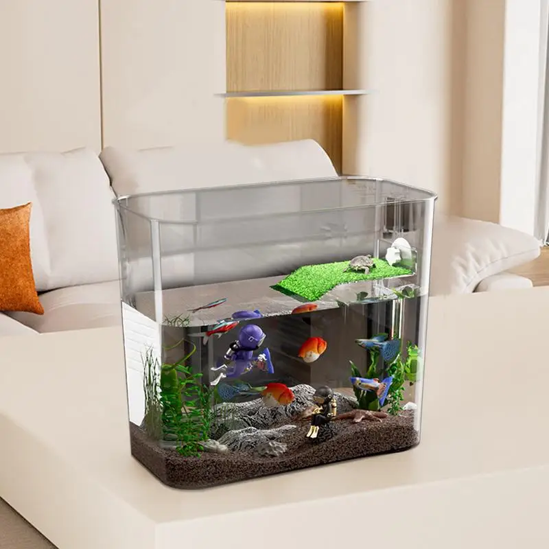 Betta Fish Tank Clear Reptiles Habitat Turtle Tank Starter Ornamental Fish Bowl Multi-Function Areas Small Aquarium Aquarium