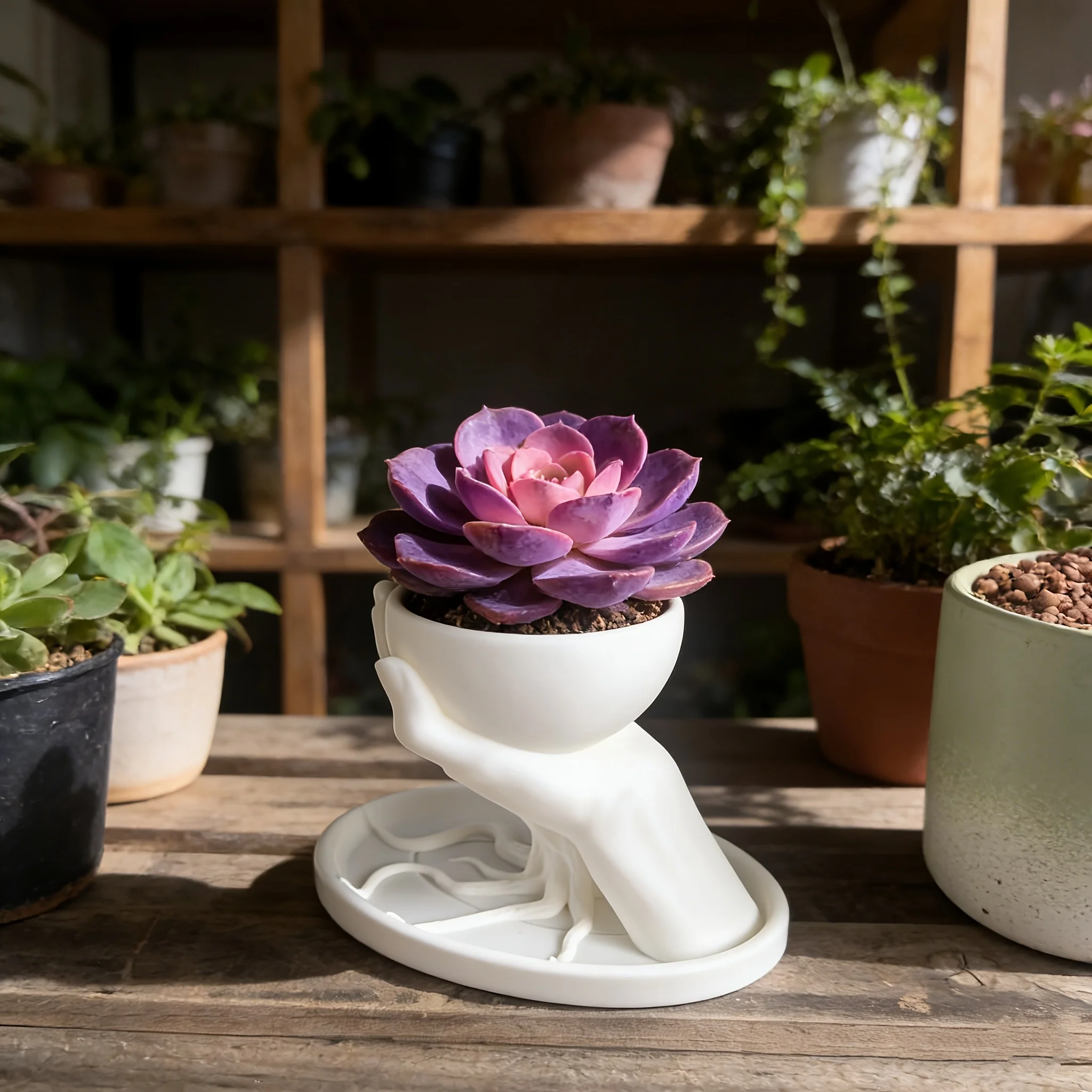 Novelty Hand-Carved Mini Flower Pot with Tray, 3D Printed Creative Succulent Planter, Unique Gift for Green Plant Enthusiasts, Indoor Desktop Decoration Ornament