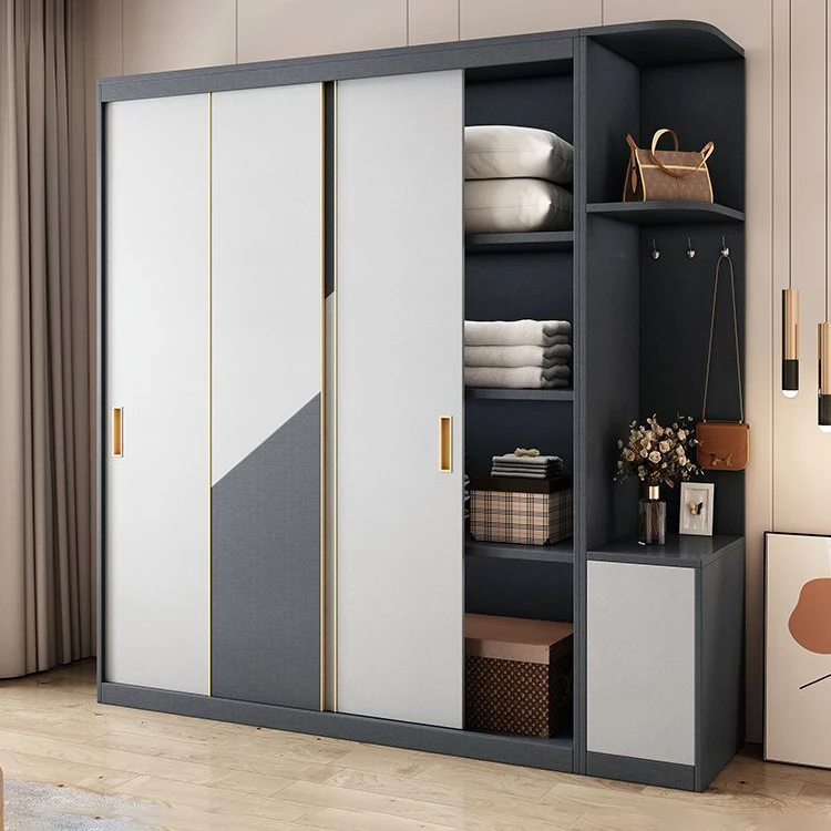 خزانة ملابس بتصميم مزيج الألوان، خزائن منزلقة لغرفة النوم، تخزين متعدد الوظائف #5