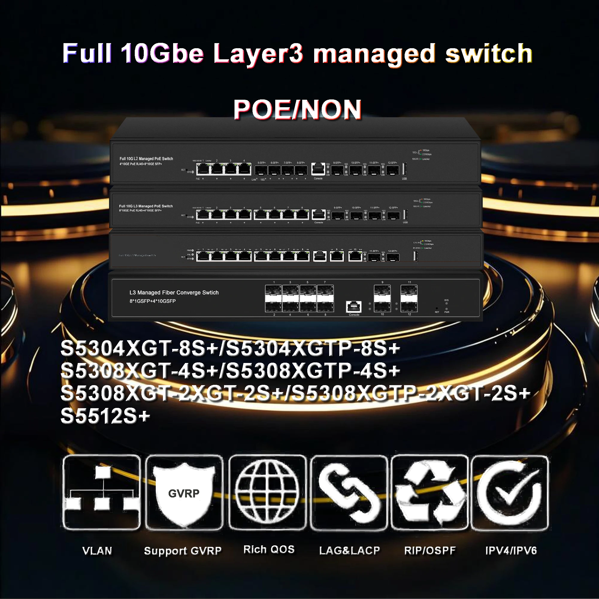 

Полный слой 10Gbe, 3-управляемый переключатель | 12-портовый коммутатор L3 | POE или Non, QOS, DHCP, ACL, IMP Snooping, VLAN, Статический маршрут, RIP, Зеркальное управление