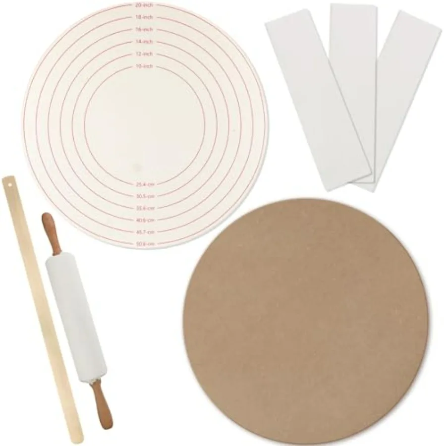 

6 Pcs Thanksgiving Day Traditional Norwegian Lefse Making Kit, 20 Inch Pastry Cloth and Wooden Rolling Board, 3 Pcs 11 x 2.5 Inc