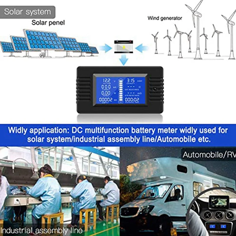 DC Battery Monitor Power Meter Ammeter Digital DC 0-200V Shunt 100A Multimeter, Meter Voltmeter Capacity Tester