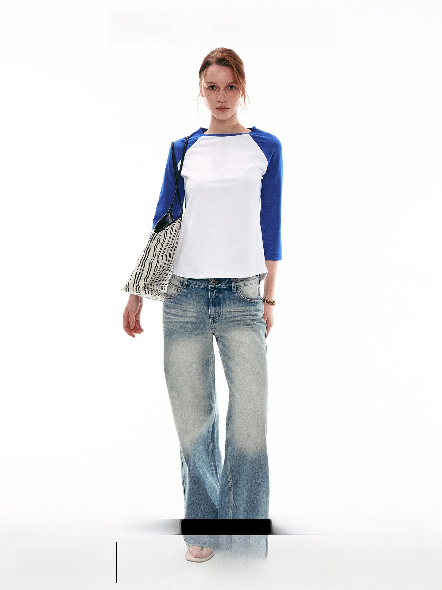Summer Commute Vintage Color Block Half Sleeve T-Shirt Women's Shoulder Insertion Casual Style Standard Fit round Neck Top