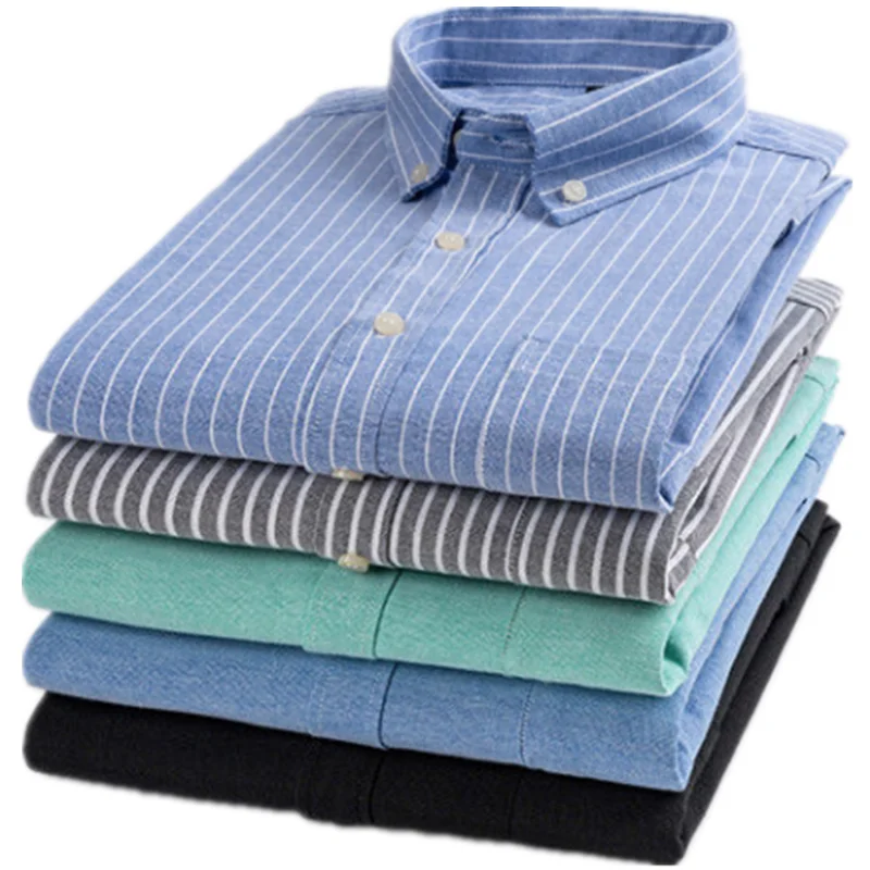 Men's Spring and Autumn Vertical Stripe Long sleeved Shirt Oxford Spinning Loose Casual Non iron Shirt Men's Clothing C0016
