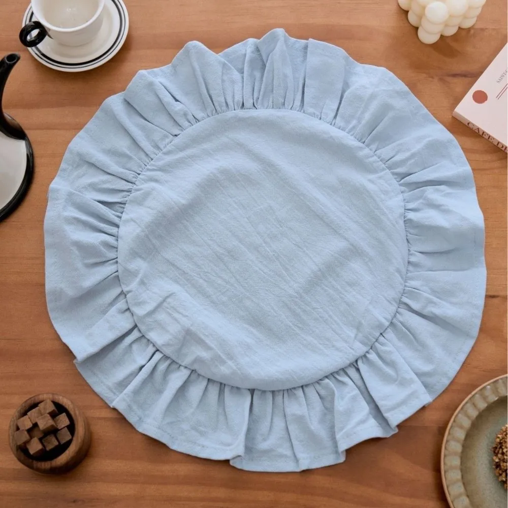 Practical Solid Color Ruffled Placemat Simple Cotton Table Napkin Cloth Decorative Heat-Insulating Placemat Table Setting
