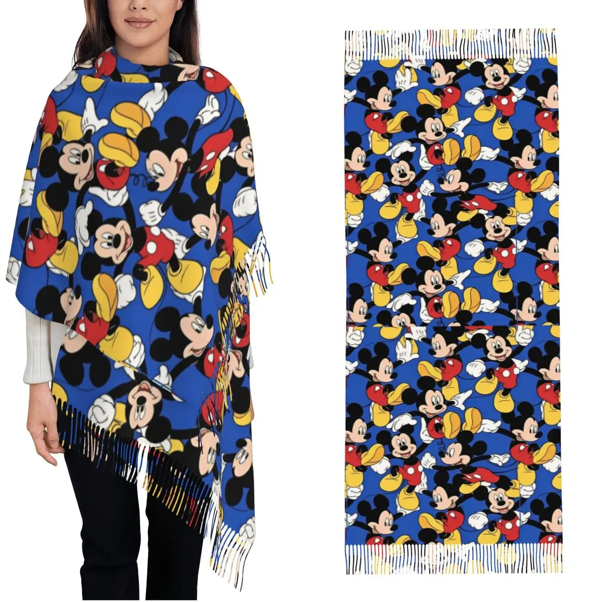 

Шаль с Микки Маусом для женщин, зимний большой длинный шарф, шарфы с кисточками и пашминами