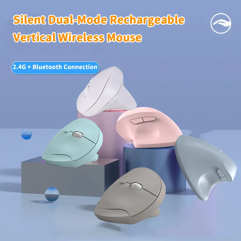 New 2.4G+Bluetooth Dual-mode Vertical Mouse Rechargeable Silent Wireless Ergonomic Optical Office Mice For Desktop PC Laptop