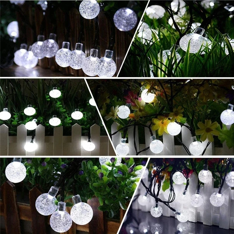 8 Mode lampu tali surya luar ruangan 50LED dunia peri lampu tahan air untuk taman halaman rumah pesta Natal Festival pernikahan