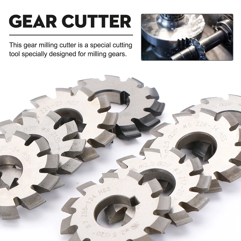 XCAN Milling Cutter M1 M2 M3 M4 M5 M6 HSS Involute Gear Cutter Modulus PA20 Degrees NO.1-NO.8 Gear Cutting Tools