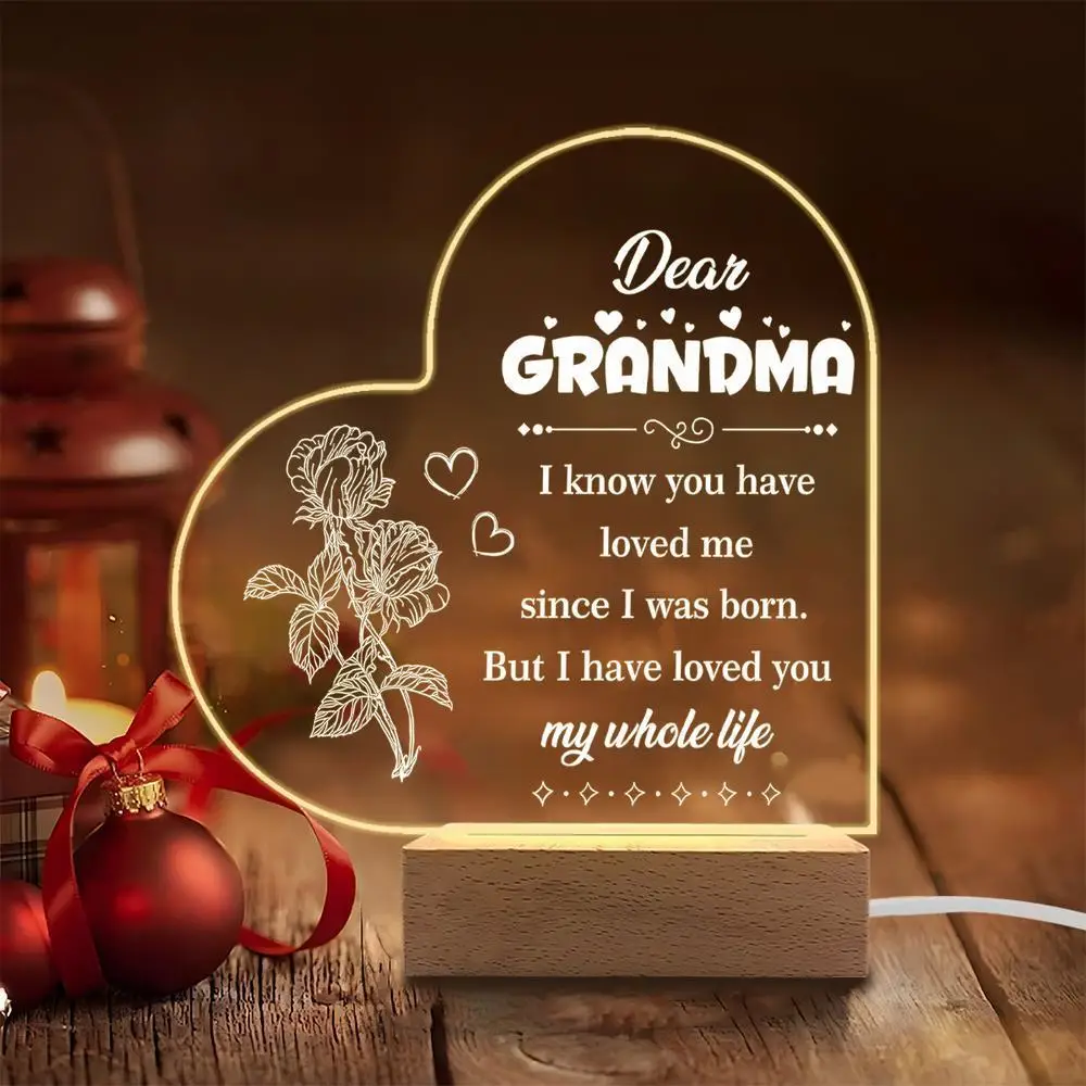 

1PC Acrylic Luminous Ornament Photography Accessories, USB Base, Grandma Gift, Heart Commemorative Figurines