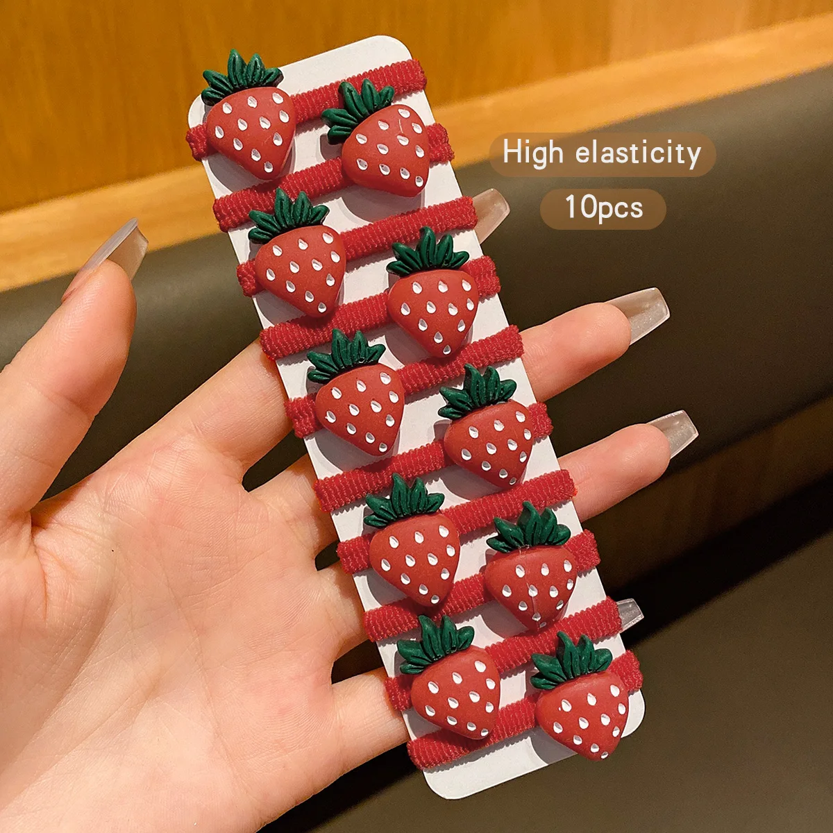 10 Strawberry Hair Rings Sweet Wind Elastic Hair Accessories Suitable for Daily Use