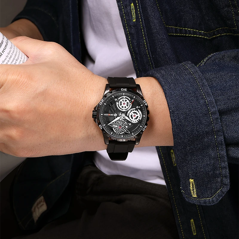 AOCASDIY Fashion Watch for Men cronografo impermeabile Hollow Silicone orologi orologio da uomo con lancette luminose Relogio Masculino