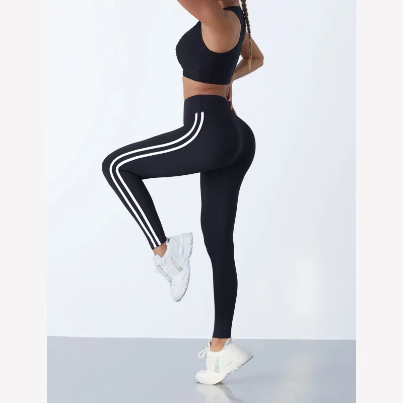 2.0 Casual Sports Side Stripe Pant High Waist 4 Way Stretch Breathable Running Workout Yoga Legging Gym Tight Athletic for Women