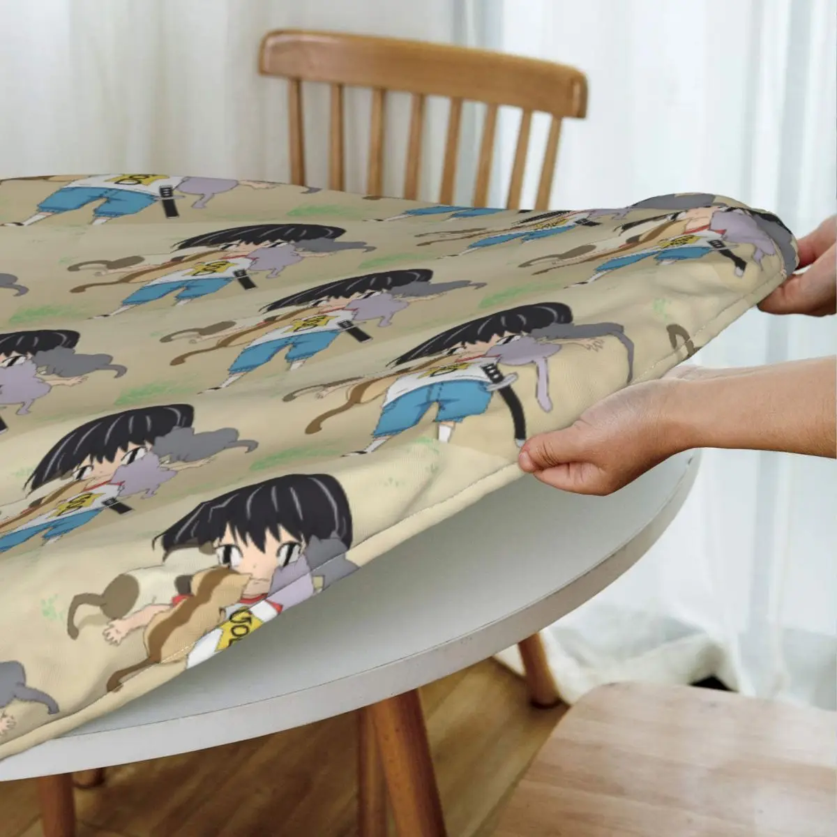 Cute Anime Kotaro Lives Alone Waterproof Round Tablecloth Oilproof Table Cloth for Kitchen Events Dining Table Cover