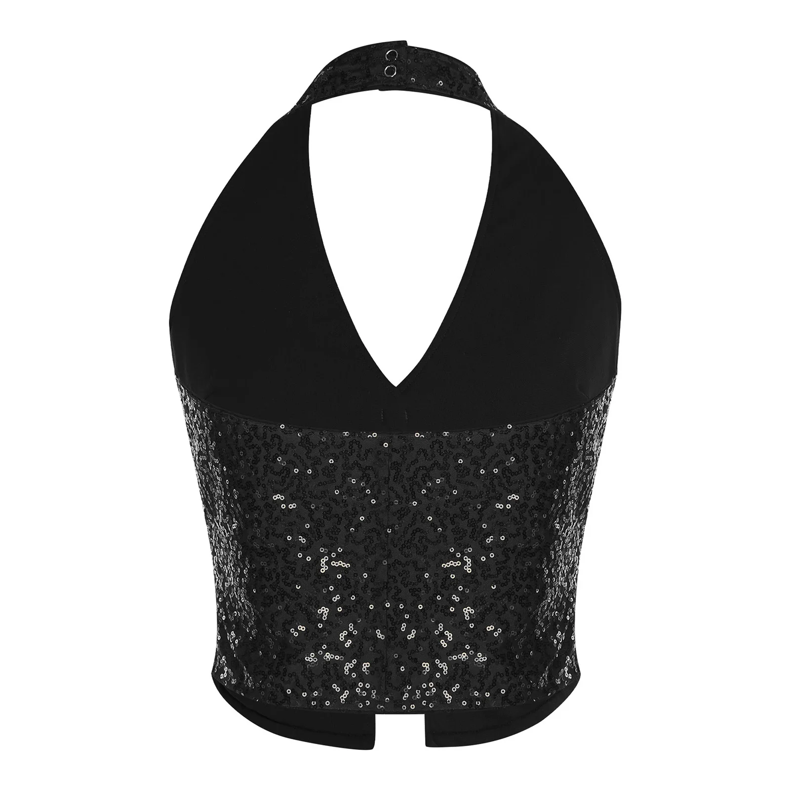 Chalecos para mujer, chaleco brillante con lentejuelas, chaleco sin mangas, Top frontal dividido sin espalda para fiesta de baile, ropa para discoteca
