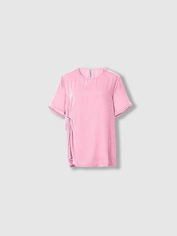 Plus Size Silk Velvet Pleated T-Shirt - alternate angle