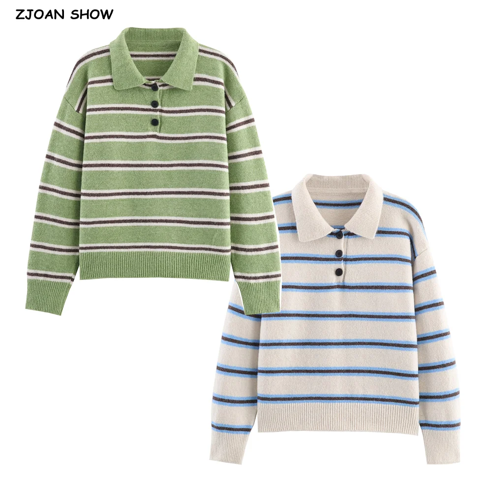 سترة نسائية لخريف 2025 بأزرار مفتوحة وطية صدر السترة وياقة بولو بألوان متباينة سترة محبوكة بأكمام كاملة بلوفر تريكو